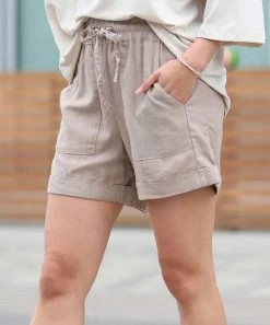 42POPS | Ash Mocha Linen-Blend Drawstring Pocket Shorts - Women