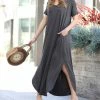 42POPS | Ash Gray Side-Slit V-Neck Short-Sleeve Maxi Dress - Women