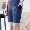 42POPS | Blue Gray Mineral Wash Wide-Waistband Pocket Bike Shorts - Women