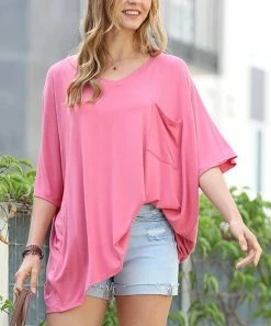42POPS | Desert Rose V-Neck Pocket Oversize Boyfriend Tee - Plus
