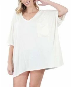 42POPS | Ivory Oversize V-Neck Short-Sleeve Pocket Tunic - Women