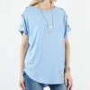 42POPS | French Blue Button-Shoulder Boatneck Short-Sleeve Curved-Hem Tunic - Women