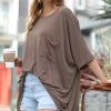 42POPS | Mocha Scoop Neck Pocket Oversize Boyfriend Tee - Women