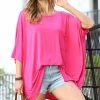 42POPS | Fuchsia Scoop Neck Pocket Oversize Boyfriend Tee - Women