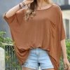 42POPS | Deep Camel Scoop Neck Pocket Oversize Boyfriend Tee - Women