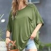 42POPS | Ash Olive Scoop Neck Pocket Oversize Boyfriend Tee - Women