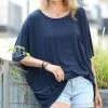 42POPS | Midnight Navy Scoop Neck Pocket Oversize Boyfriend Tee - Women