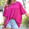 42POPS | Magenta Scoop Neck Pocket Oversize Boyfriend Tee - Women