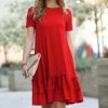42POPS | Ruby Ruffle-Accent Short-Sleeve Pocket Shift Dress - Women