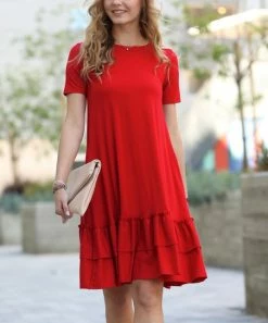 42POPS | Ruby Ruffle-Accent Short-Sleeve Pocket Shift Dress - Women