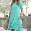 42POPS | Mint Ruffle-Accent Short-Sleeve Pocket Shift Dress - Women