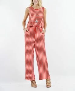 42POPS | Rust & Ivory Stripe Sleeveless Pocket Jumpsuit - Women