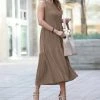 42POPS | Mocha Two-Tier Crewneck Sleeveless Midi Dress - Women