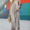 42POPS | Ash Mocha V-Neck Sleeveless Pocket Maxi Dress - Women