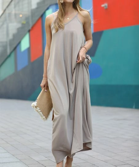 42POPS | Ash Mocha V-Neck Sleeveless Pocket Maxi Dress - Women