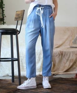 42POPS | Medium Chambray Drawstring Paper Bag Pants - Women