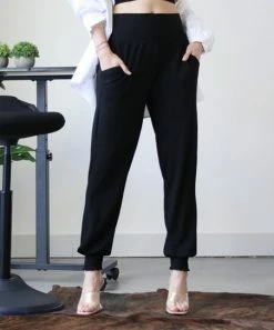 42POPS | Black Smocked High-Waist Pocket Joggers - Women