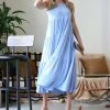 42POPS | Spring Blue Three-Tier Crewneck Sleeveless Midi Dress - Women