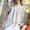 42POPS | Oatmeal Button-Front Flutter-Sleeve Top - Women