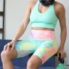 42POPS | Neon Green & Blue Tie-Dye High-Waist Bike Shorts - Women