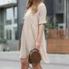 42POPS | Ash Mocha Swiss Dot V-Neck Babydoll Dress - Women