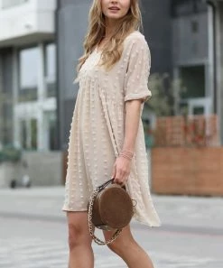 42POPS | Ash Mocha Swiss Dot V-Neck Babydoll Dress - Women