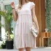 42POPS | Dusty Blush Ruffle-Sleeve Tiered Dress - Women