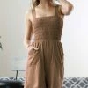 42POPS | Deep Camel Smocked Pocket Romper - Women