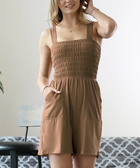 42POPS | Deep Camel Smocked Pocket Romper - Women