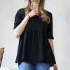 42POPS | Black Half-Sleeve Empire-Waist Shirred Tunic - Women