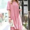 42POPS | Light Rose Round-Neck Half-Sleeve Tiered Shift Dress - Women