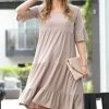 42POPS | Ash Mocha Round-Neck Half-Sleeve Tiered Shift Dress - Women
