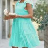 42POPS | Mint Ruffle-Sleeve Tiered Shift Dress - Women