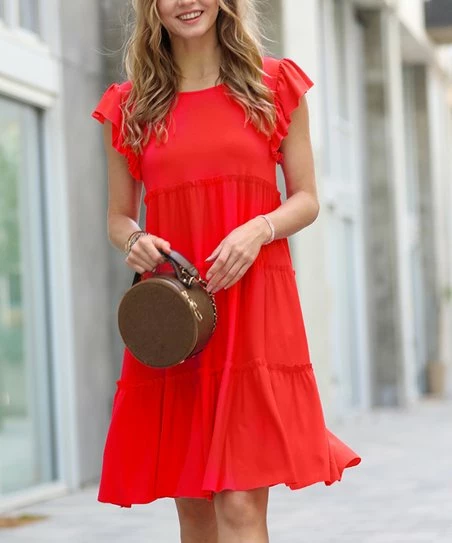 42POPS | Ruby Ruffle-Sleeve Tiered Shift Dress - Women