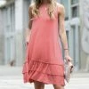 42POPS | Ash Rose Crewneck Ruffle-Hem Pocket Sleeveless Dress - Women