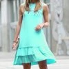 42POPS | Mint Crewneck Ruffle-Hem Pocket Sleeveless Dress - Women