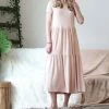 42POPS | Dusty Blush Crewneck Short-Sleeve Tiered Midi Dress - Women