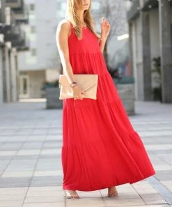 42POPS | Ruby Scoop Neck Sleeveless Tiered Maxi Dress - Women