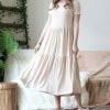 42POPS | Heather Beige Crewneck Short-Sleeve Tiered Midi Dress - Women