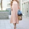 42POPS | Dusty Blush Round-Neck Sleeveless Tiered Midi Dress - Women