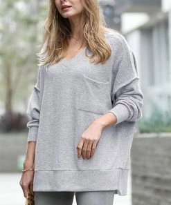 42POPS | Heather Gray Melange Oversize Hi-Low Sweater - Women