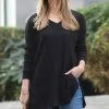 42POPS | Black Thermal Waffle-Knit V-Neck Tunic - Women