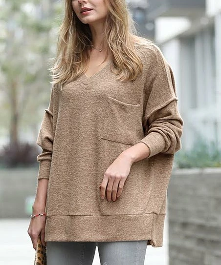42POPS | Mocha Melange Oversize Hi-Low Sweater - Women