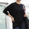 42POPS | Black Thermal Waffle-Knit Crewneck Hi-Low Sweater - Women