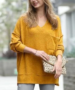 42POPS | Golden Mustard Melange Oversize Hi-Low Sweater - Women