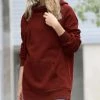 42POPS | Fired Brick Side-Drawstring Pocket Longline Hoodie - Women