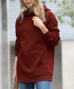 42POPS | Fired Brick Side-Drawstring Pocket Longline Hoodie - Women