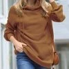 42POPS | Deep Camel Side-Drawstring Pocket Longline Hoodie - Women