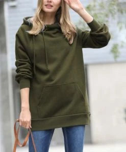 42POPS | Dark Olive Side-Tie Longline Pocket Hoodie - Women