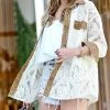 42POPS | Cream & Camel Lace Sheer Pocket Button-Up - Women